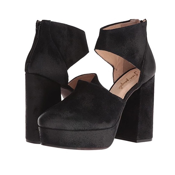 Free People Luxor Platforms round toe cutout black suede platform clog heels - Picture 6 of 12